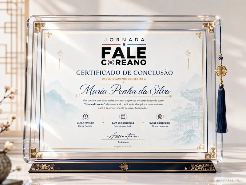 Certificado da Jornada Fale Coreano, imagem ilustrativa
